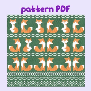 Modèle de tricot renard jacquard, animaux de la forêt en tricot scandinave _ Le rapport de base est de 21 points