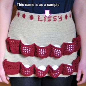 Egg gathering apron crochet pattern for kids, personalized name for child collecting apron, 9–12 years