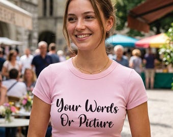 Y2K Baby Tee Custom Text, Personalized Women’s Fitted T-Shirt, Vintage 90s Aesthetic Shirt, Trendy Cute Tee, Gift for Her