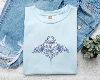 Stingray Shirt Animals & Flowers Sea Gift Women Tribal Tee Ray T-Shirt Wildlife Fan Marine Graphic Tshirt Hippie Flower Design Tshirt