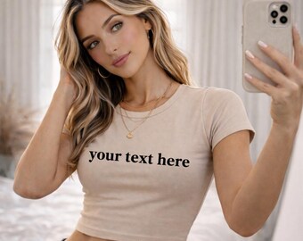 Custom Text Y2K Baby Tee Women, Personalized Retro 90s T-Shirt, Aesthetic Fitted Tee, Trendy Baby Tee, Gift for Her