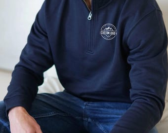 Custom Quarter Zip, Custom Printed Text Logo Sweatshirt, Monogram Zip Sweatshirt, Custom Business Logo 1/4 Zip Up Pullover, Branding Shirts