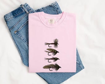 Fly Fishing Lures Shirt Fishing Camping Gift Women Retro Tee Fishing Lures T-Shirt Angler Fan Vintage Tshirt Outdoor Graphic Sketch Plume