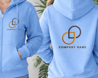 Custom Logo Zip-Up Hoodie, Embroidered or Printed, Unisex Fit, Custom Embroidered ZipUp Hoodie Sweatshirt, Custom Children Kids Names Sleeve