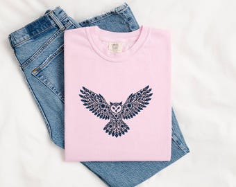 Owl Blossom Shirt Animals & Flowers Wildlife Gift Women Gypsy Tee Hoot T-Shirt Floral Fan Bohemian Tshirt Wildlife Graphic Ethnic Foliage