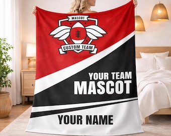 Custom Team Blanket, Custom Name Logo Blanket, School Sport Team Logo Personalized Blanket With Name, Pom Pom Fringe Blanket, Senior Gift