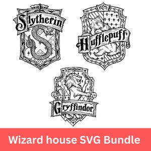 Wizard House SVG Bundle | Wizard School Crest SVG | Magical Emblems & Banners | Wizard Logo Cut Files for Cricut and Silhouette