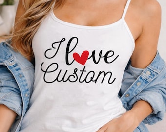 Custom Text Spaghetti Strap Tank Top, Personalized Photo Tank Top For Women, Gift for Her, Summer Outfit Top