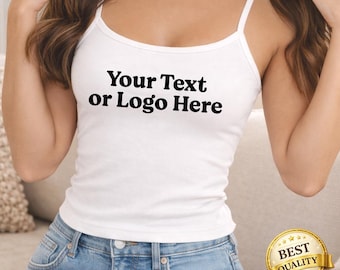 Benutzerdefinierter Text Spaghetti Strap Tank Top, personalisierte bestickte Tank Top Frauen, benutzerdefinierte Name Cami Top, Geschenk für sie, Sommer Outfit Top