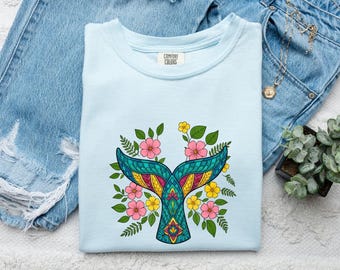 Whale Tail Shirt Animals & Flowers Marine Gift Women Gypsy Tee Whale Tail T-Shirt Floral Fan Boho Tshirt Ocean Graphic Sacred Geometry