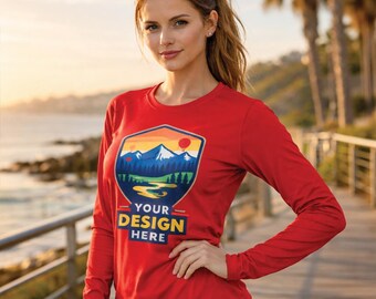 Personalized Performance Long Sleeve Shirt, Custom Logo Athletic Tee, Moisture Wicking Workout Shirt, Team Gym Apparel