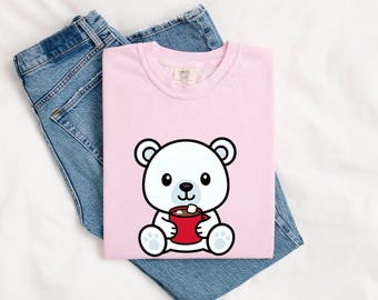 Polar Bear Shirt Animals Winter Gift Women Kawaii Tee Ursa T-Shirt Wildlife Fan Cartoon Tshirt Frosty Graphic Tshirt Cartoon Hot Chocolate