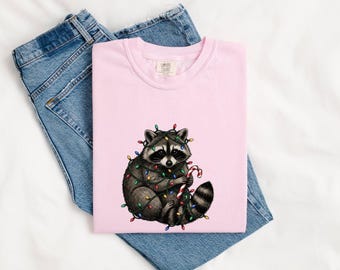 Raccoon Shirt Animals Christmas Gift Women Cartoon Tee Trash Panda T-Shirt Wildlife Fan Cartoonish Tshirt Winter Graphic Distressed Fairy