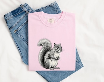 Squirrel Shirt Animals Nature Gift Women Hand Drawn Tee Rodent T-Shirt Wildlife Fan Chipmunk Tshirt Environmental Graphic Vintage Woodland