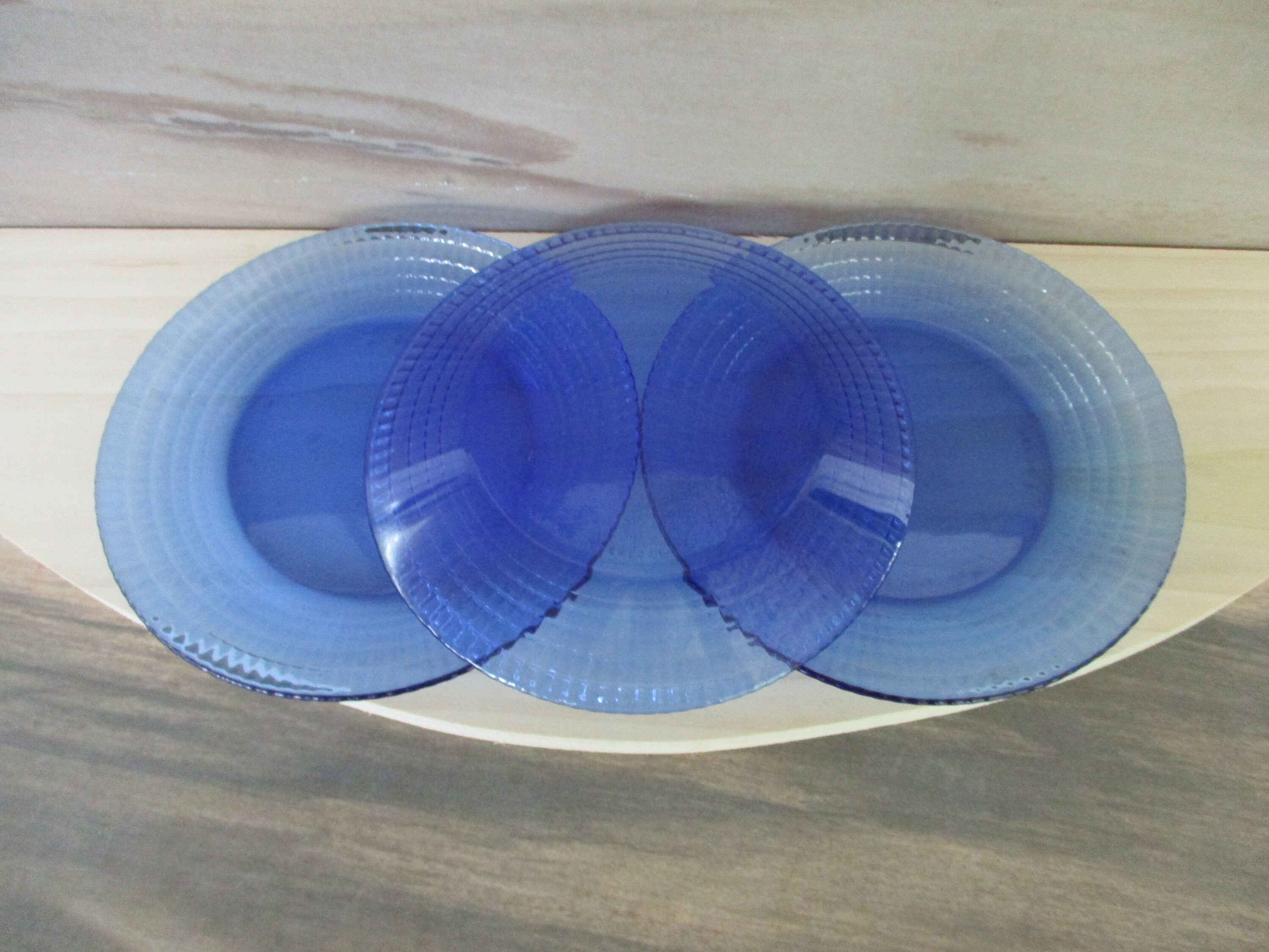 Vintage 3 Cobalt Blue Glass Dessert Plates Fortecrisa Mexico Etsy