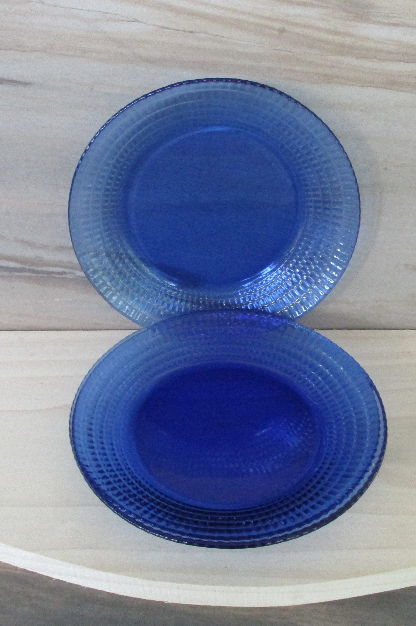 Vintage 3 Cobalt Blue Glass Dessert Plates Fortecrisa Mexico Etsy