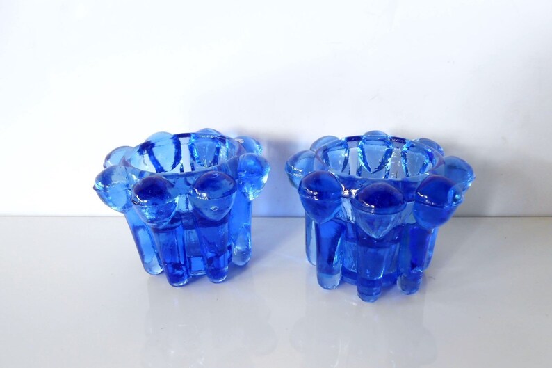 Vintage Cobalt Blue Glass Candle Holderthick Tea Light Image 0