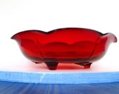 Vintage Ruby Red Glass Bowl,New Martinsville Glass Company quot Moondrops quot Line, Large Footed Serving Bowl,Ruffled Scalloped 9.5 quot D