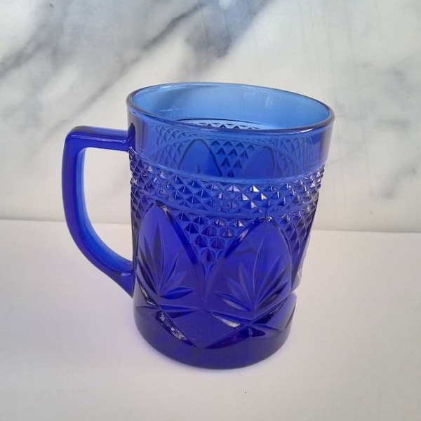 Vintage Cobalt Blue Crystal Mug,Sapphire Blue Coffee Mug,Made in France by Cristal D'Arques Durand