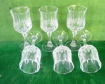 Set of 6 (six) 6.5" H Crystal Wine Goblets,Cristal d'Arques Longchamp Genuine Lead Crystal Made in France Set of 6 Elegant Wine Glasses,