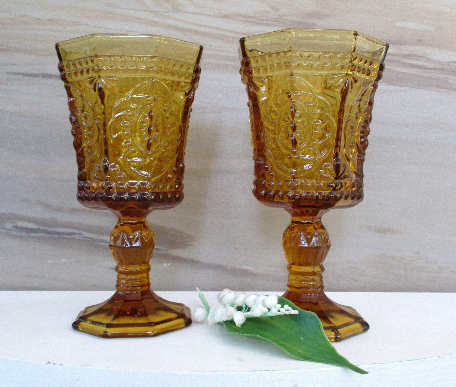 Vintage Yellow Glass Goblets2 Octagonal Shape Depression Etsy.de