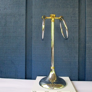 13 H Vintage Towel Stand hand Towel Stand Silver With Gold Tone Towel Ring bathroom Decor Etsy
