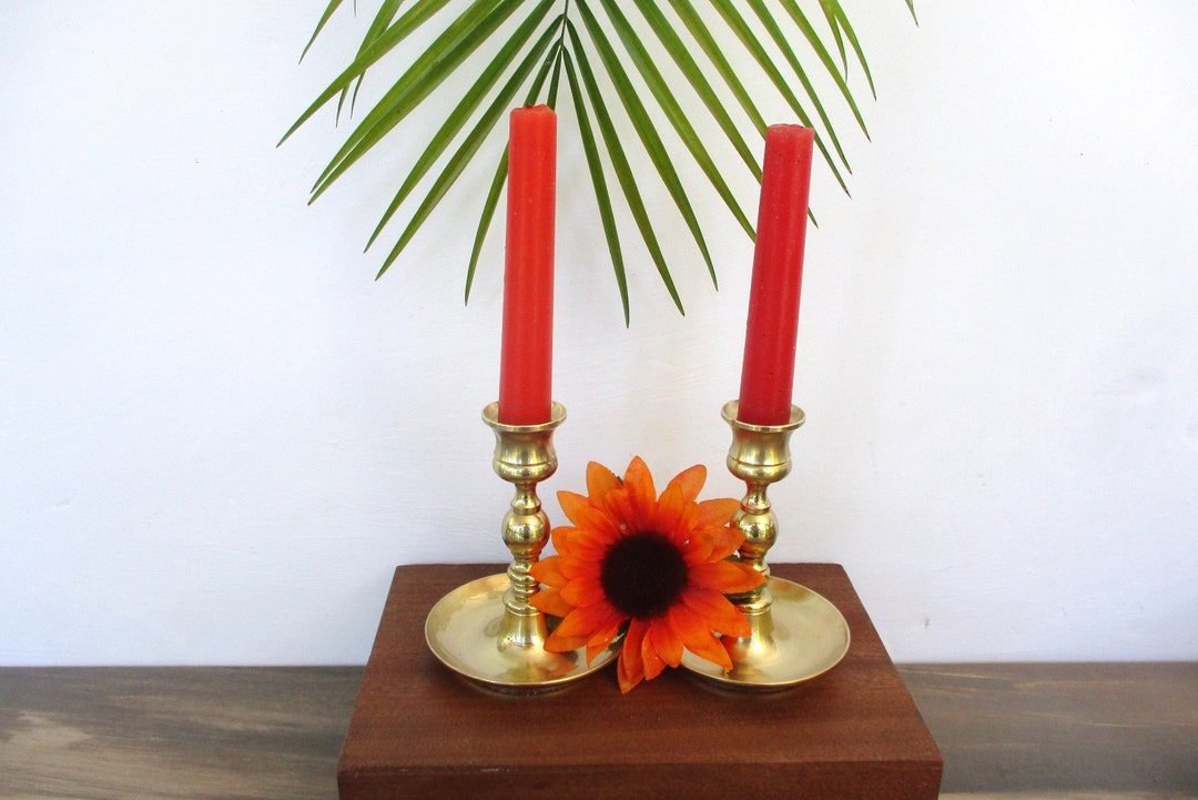 Vintage Pair of Brass Candlesticks, Solid Brass Candle Holder, Made by