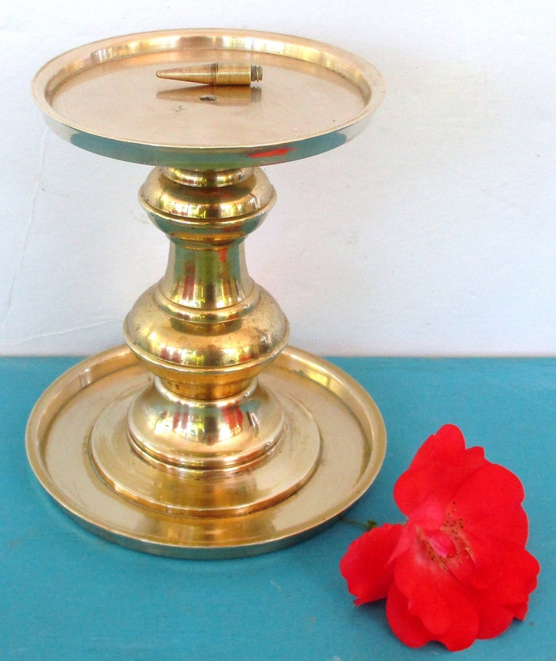 Made in Hong Kong, Taper Plated Candle Holder up to 3.25 Candle Vintage Solid Brass Candle Holder