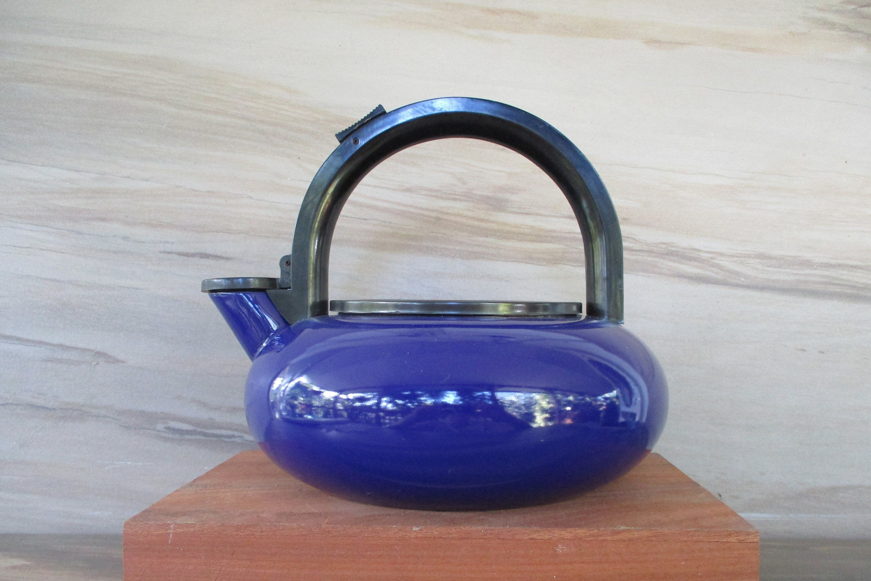 Vintage Cobalt Blue Enamel Kettle2 QT Whistling Blue Tea Etsy