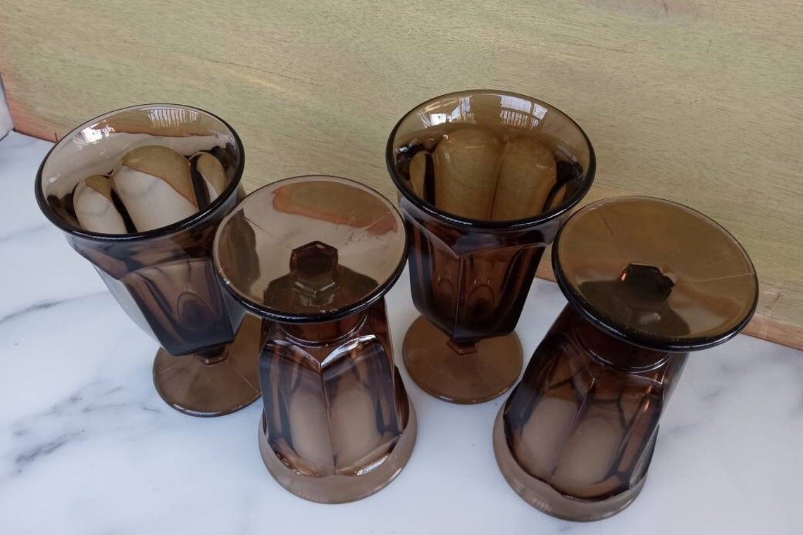 Vintageset of 4 Coffee Brown Glass gobletsold Williamsburg - Etsy