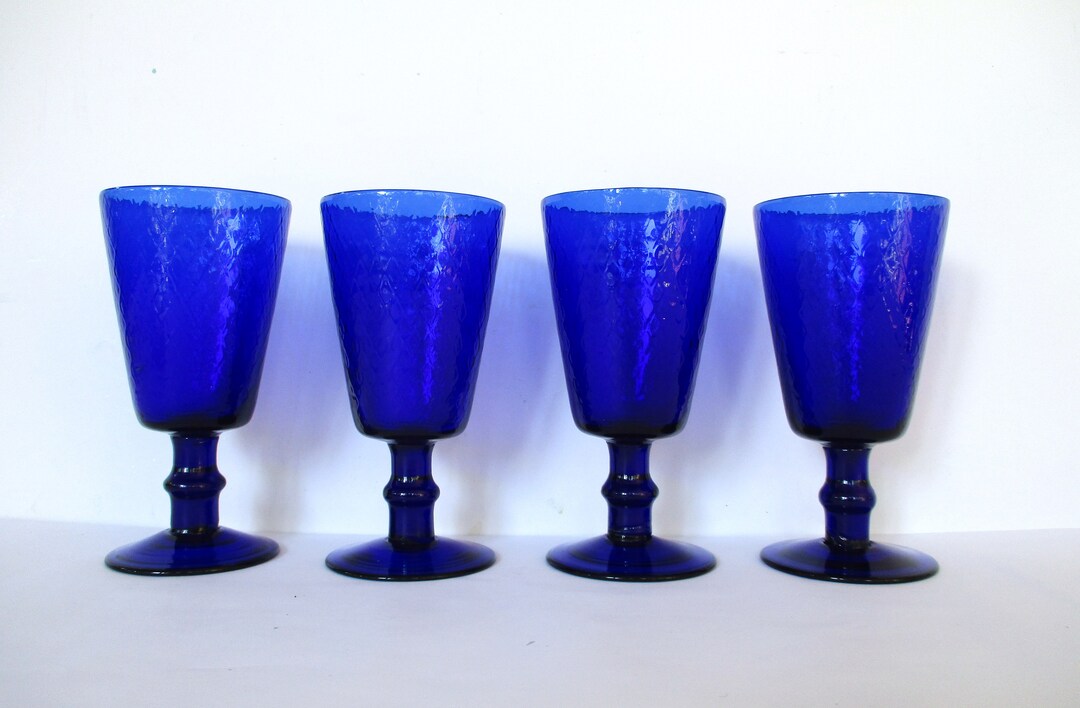 Cobalt Blue Drinking Glasses Set Of4 Goblets,8 Oz Wine Goblets,cobalt ...