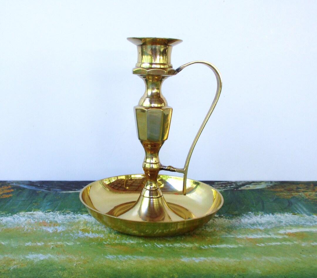 Vintage Brass Candlestick With Handle and Bowl Dripper,5.5 H Chamber