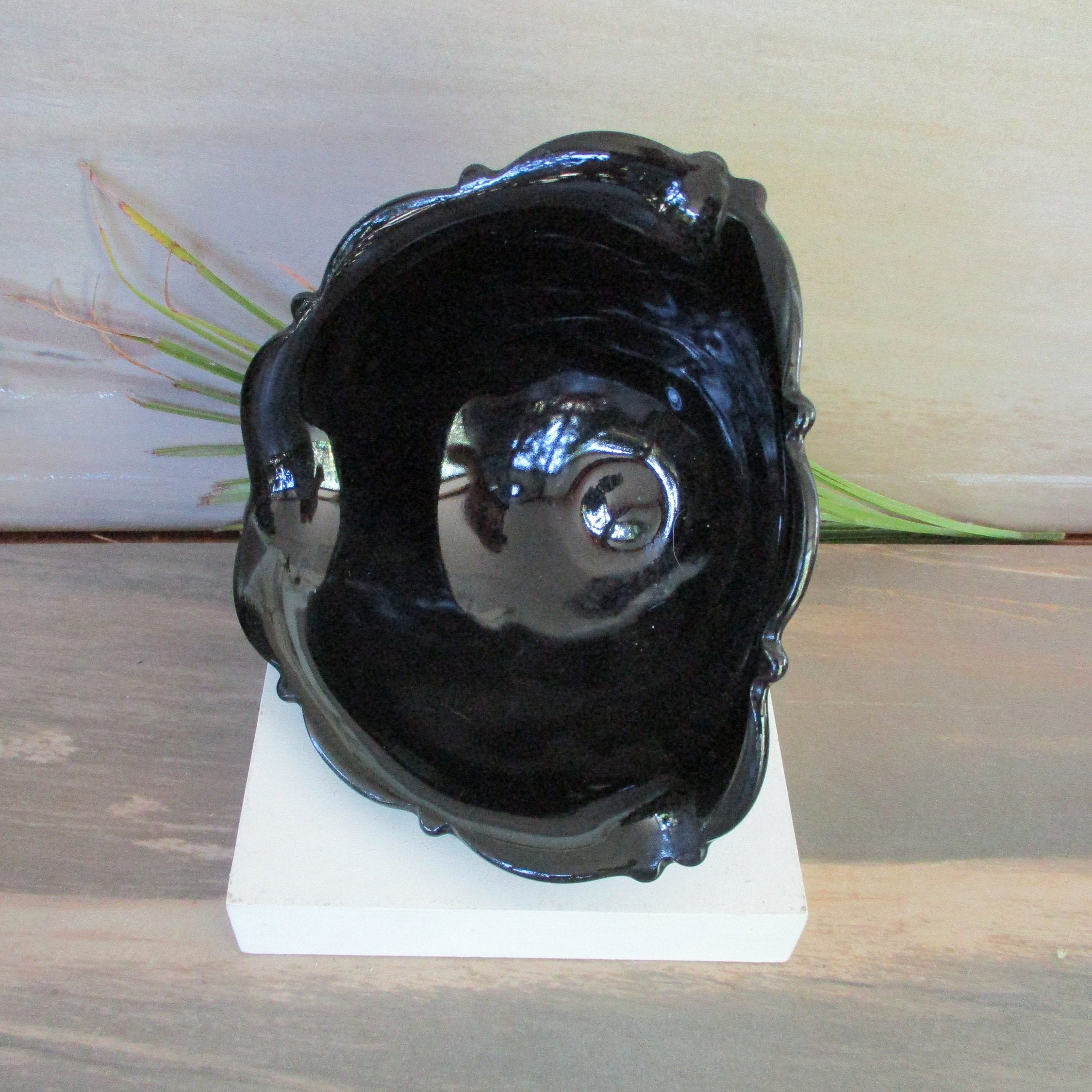 Vintage Black Glass Candle HolderModern Candle Holder in Bowl Etsy