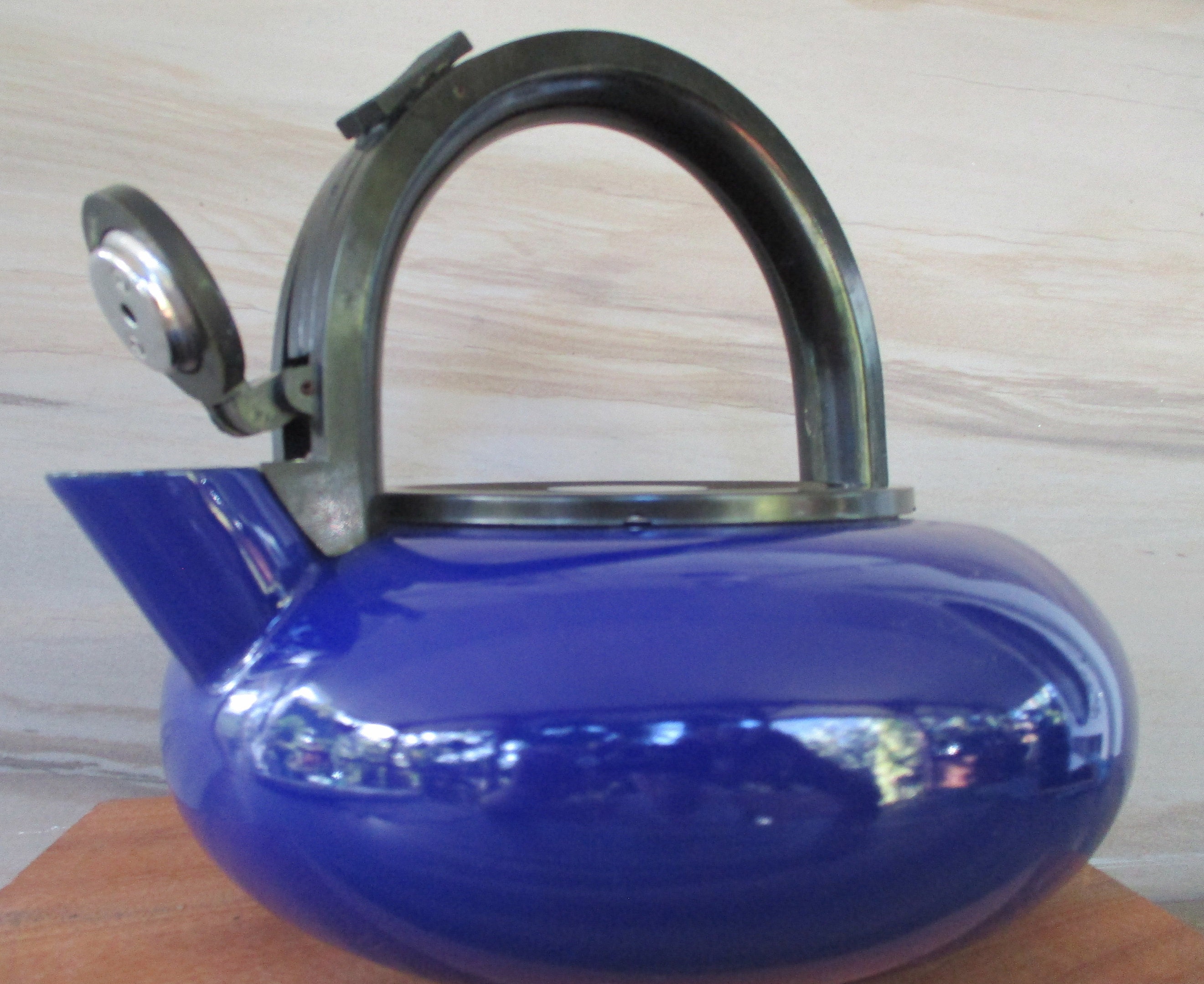 Vintage Cobalt Blue Enamel Kettle2 QT Whistling Blue Tea | Etsy