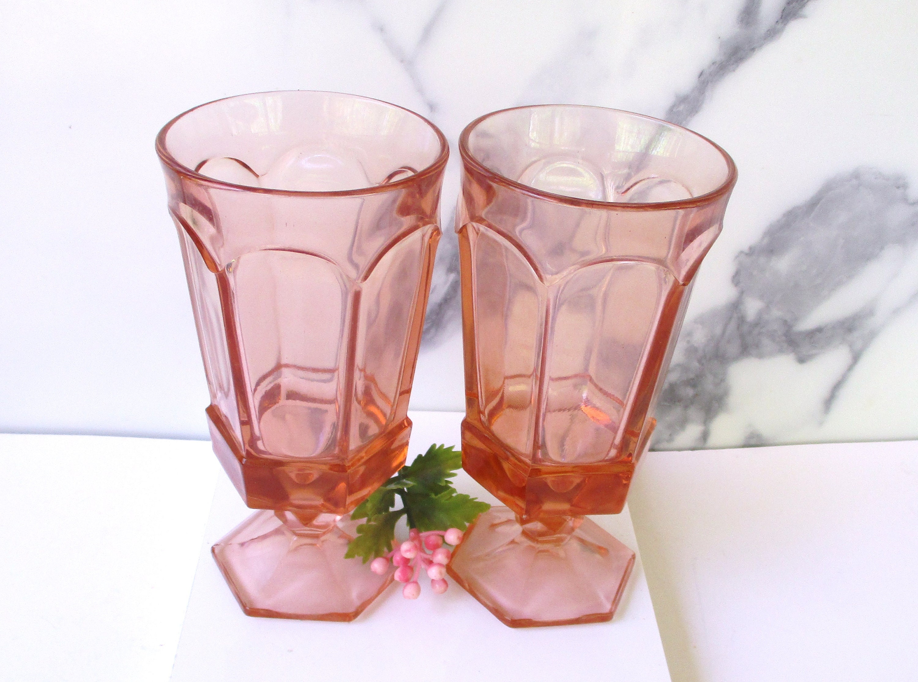 Tebery 4 Pack Pink Glass Wine Goblet Vintage, 10oz Colored Beverage Stemmed  Glass Cups, Embossed Des…See more Tebery 4 Pack Pink Glass Wine Goblet