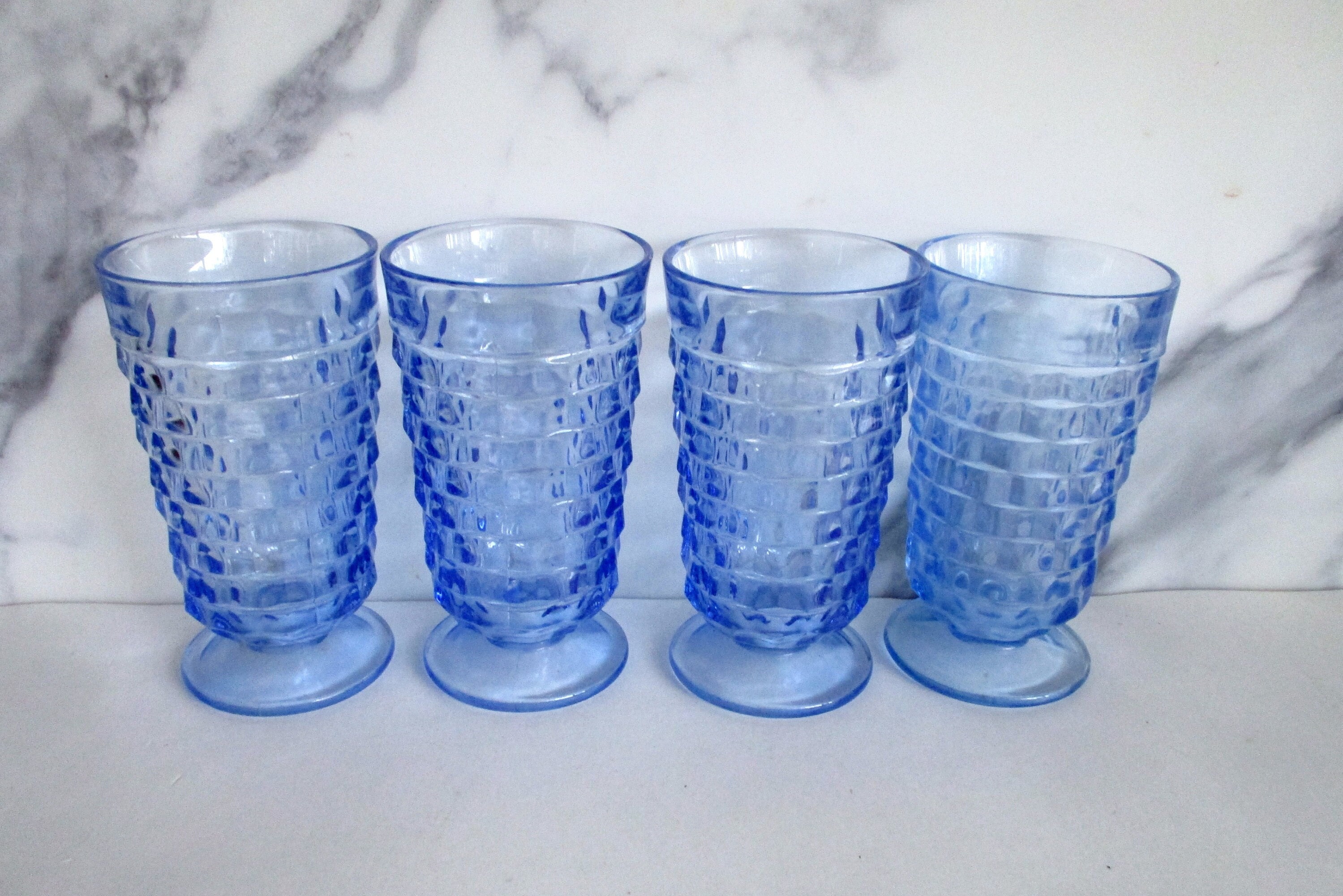 4 Whitehall Blue Colony Iced Tea / Water Glasses - Large Heavy