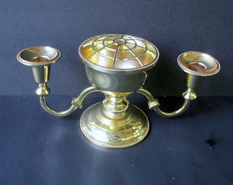 Vintage Standing Candelabra for 2 taper candle and insence burner in the midle,Gold plated 4.75" H