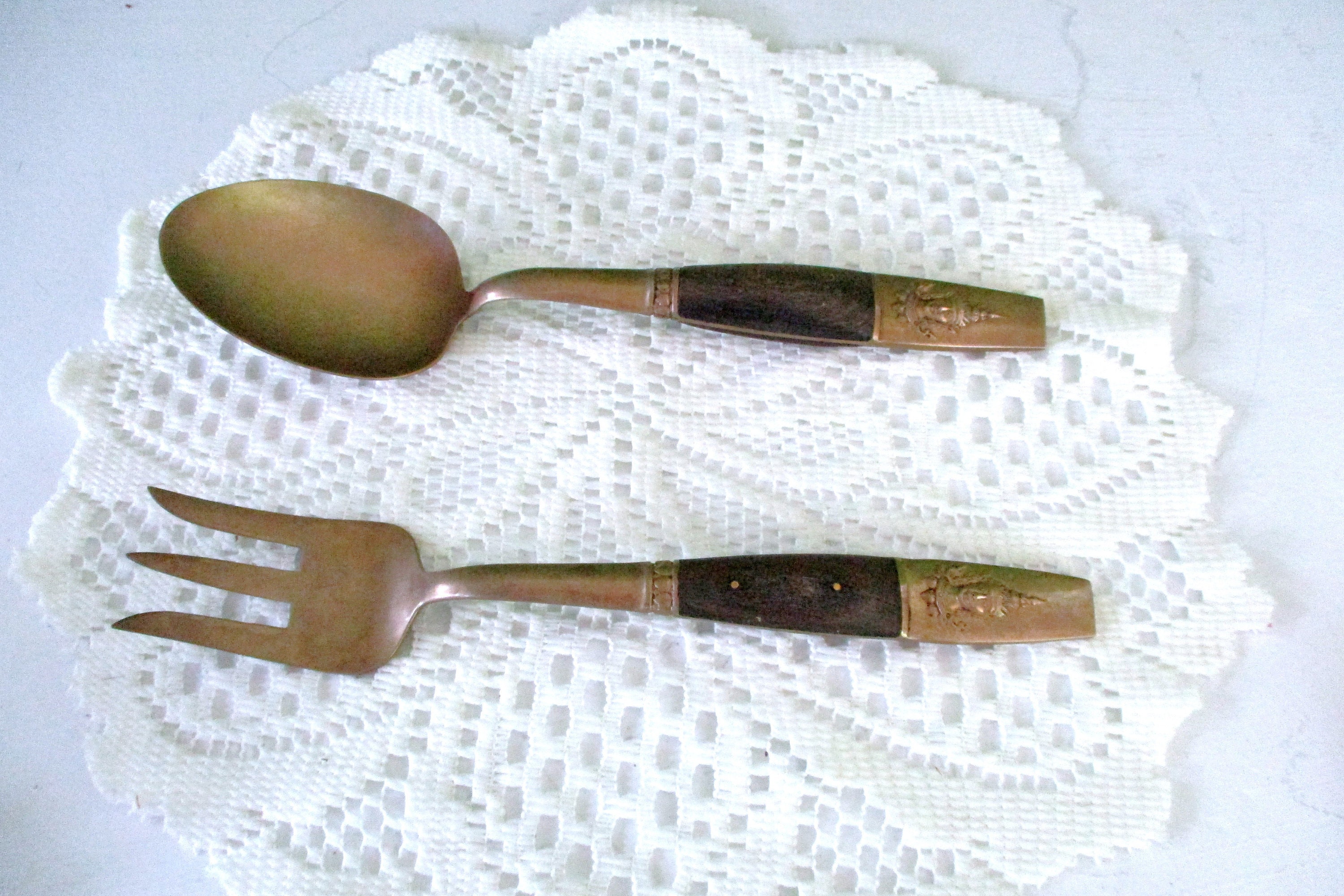 Vintage Brass and Wood Serving Spoon and Forkbrass Fork With Etsy