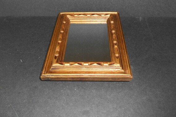 Vintage Wall Mirror In Wooden Frame Rectangle Ornate Carved Wood Small Decorative Hanging 9 T