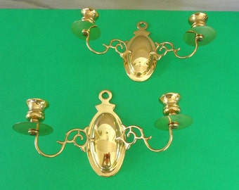 Pair of Vintage Brass Wall Hanging Candle Sconces,Brass Double Candle Wall Sconce,Brass Wall Hanging Sconce,Two Brass Sconces ,Home Decor,