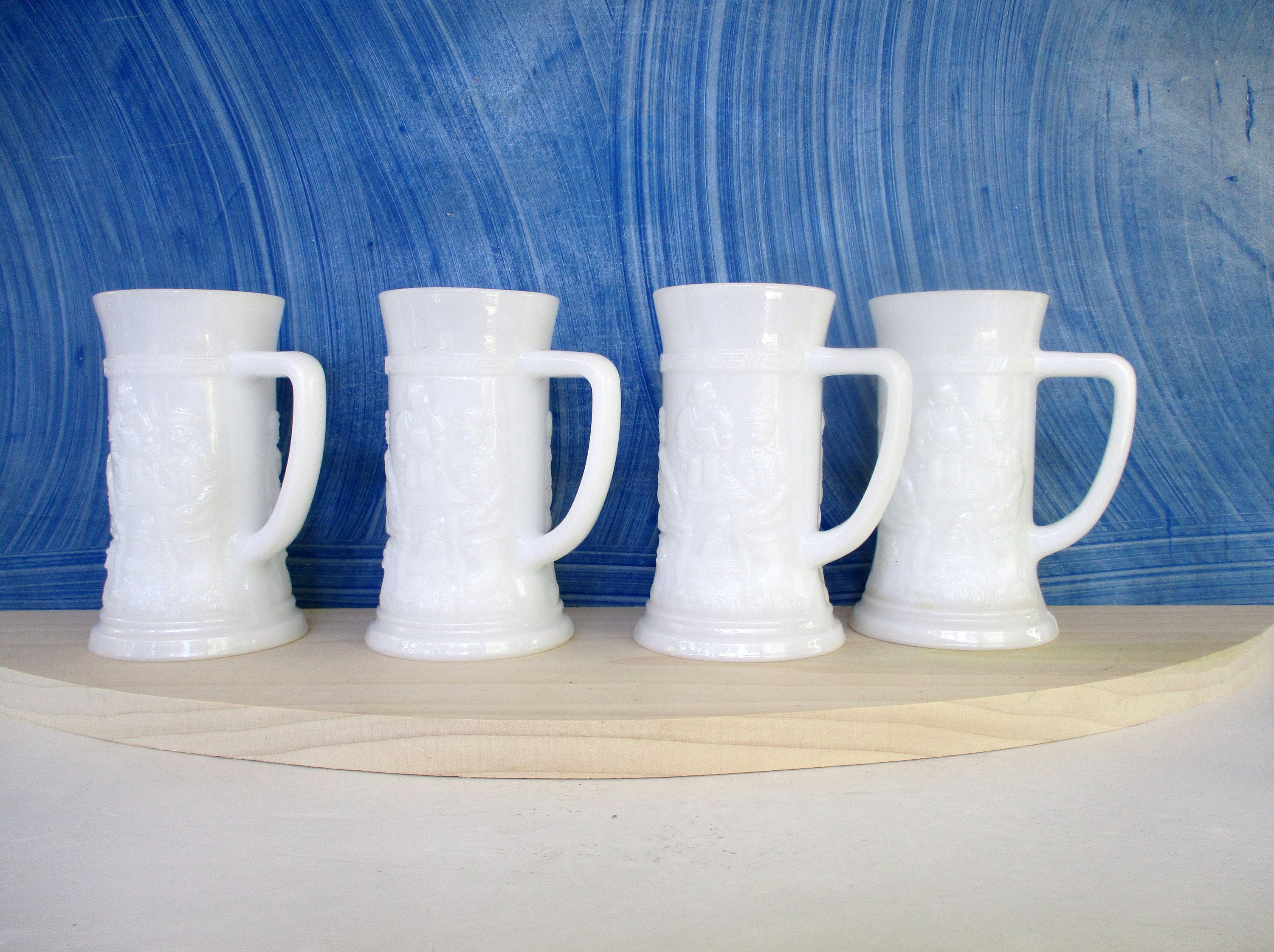 Vintage Milk Glass Beer Mugs Set of 4 Stein Tall Mugs Pub Etsy