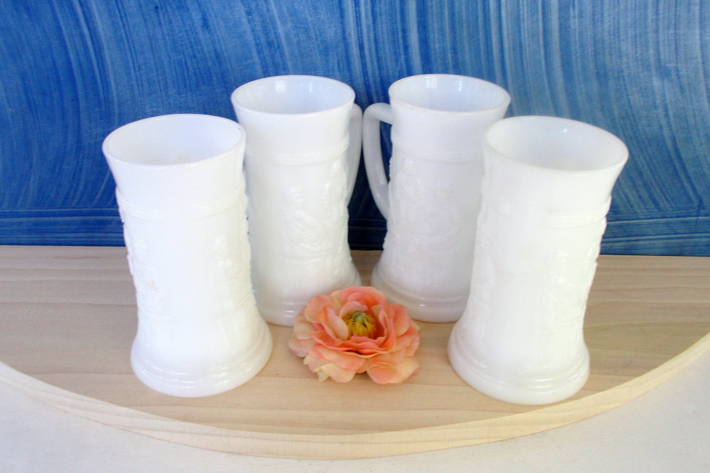Vintage Milk Glass Beer Mugs Set of 4 Stein Tall Mugs Pub Etsy