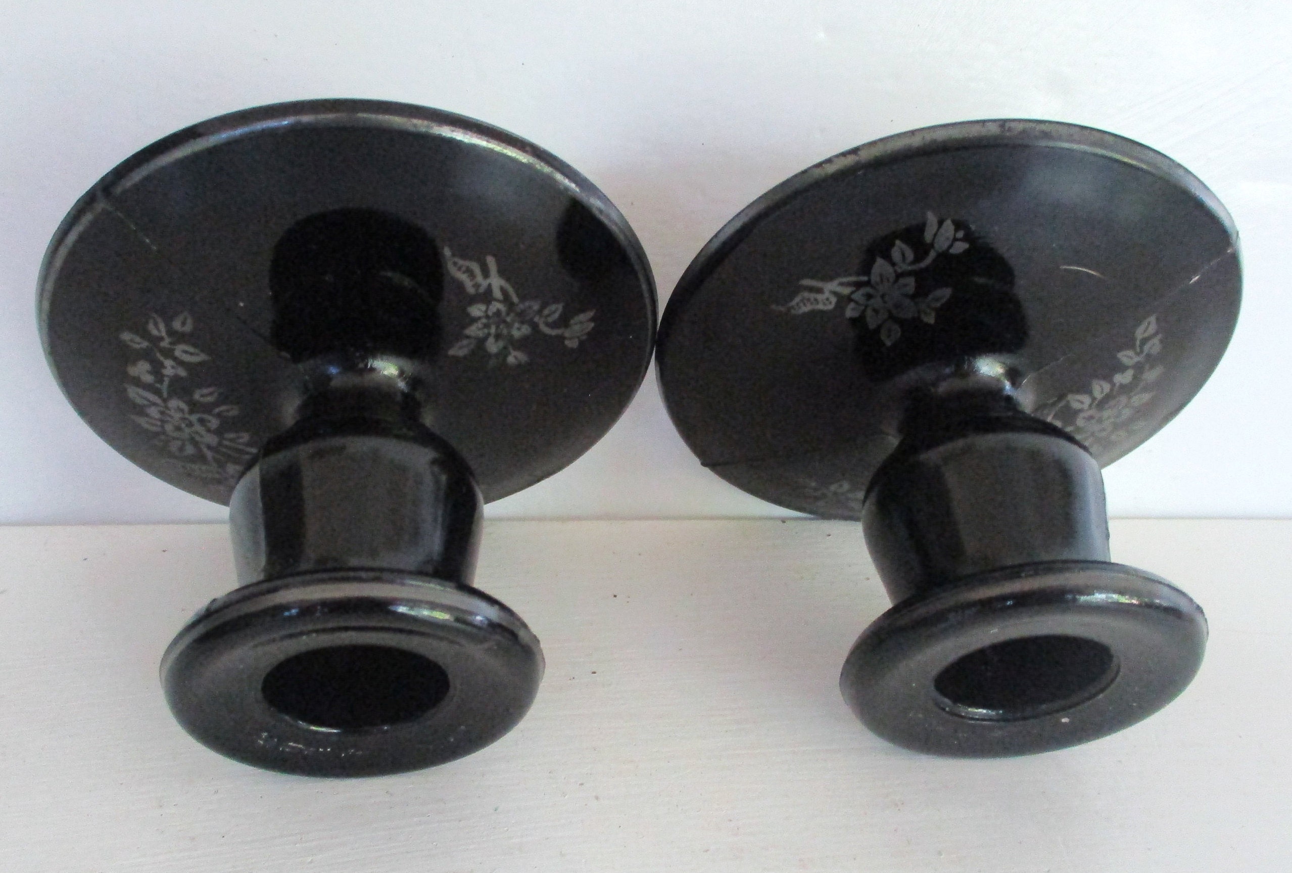 Vintage Black Glass Candlesticks2.5 H Black Candle Etsy UK