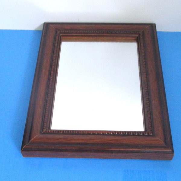 Vintage Wall Hanging Mirror in Wooden Frame,/9"H Frame,6.5"Mirror/Rectangle Dark Wood Classic Mirror,