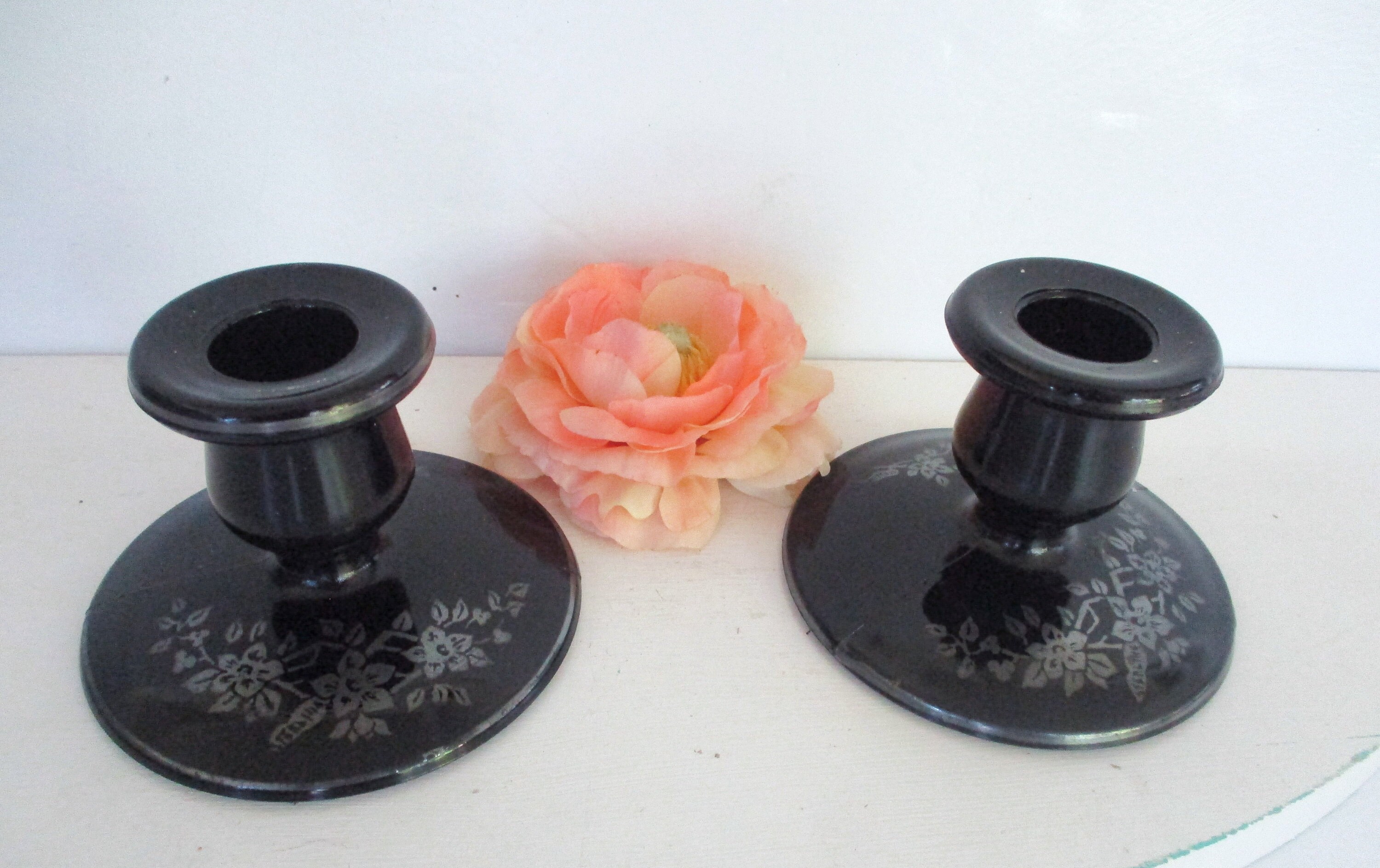 Vintage Black Glass Candlesticks2.5 H Black Candle Etsy UK
