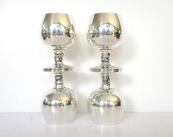 Vintage Silver Plated Goblet,Made by Plator in Spain,3.75" H Brandy,Whiskey Goblet,Grape Vine Stem,Set of 4