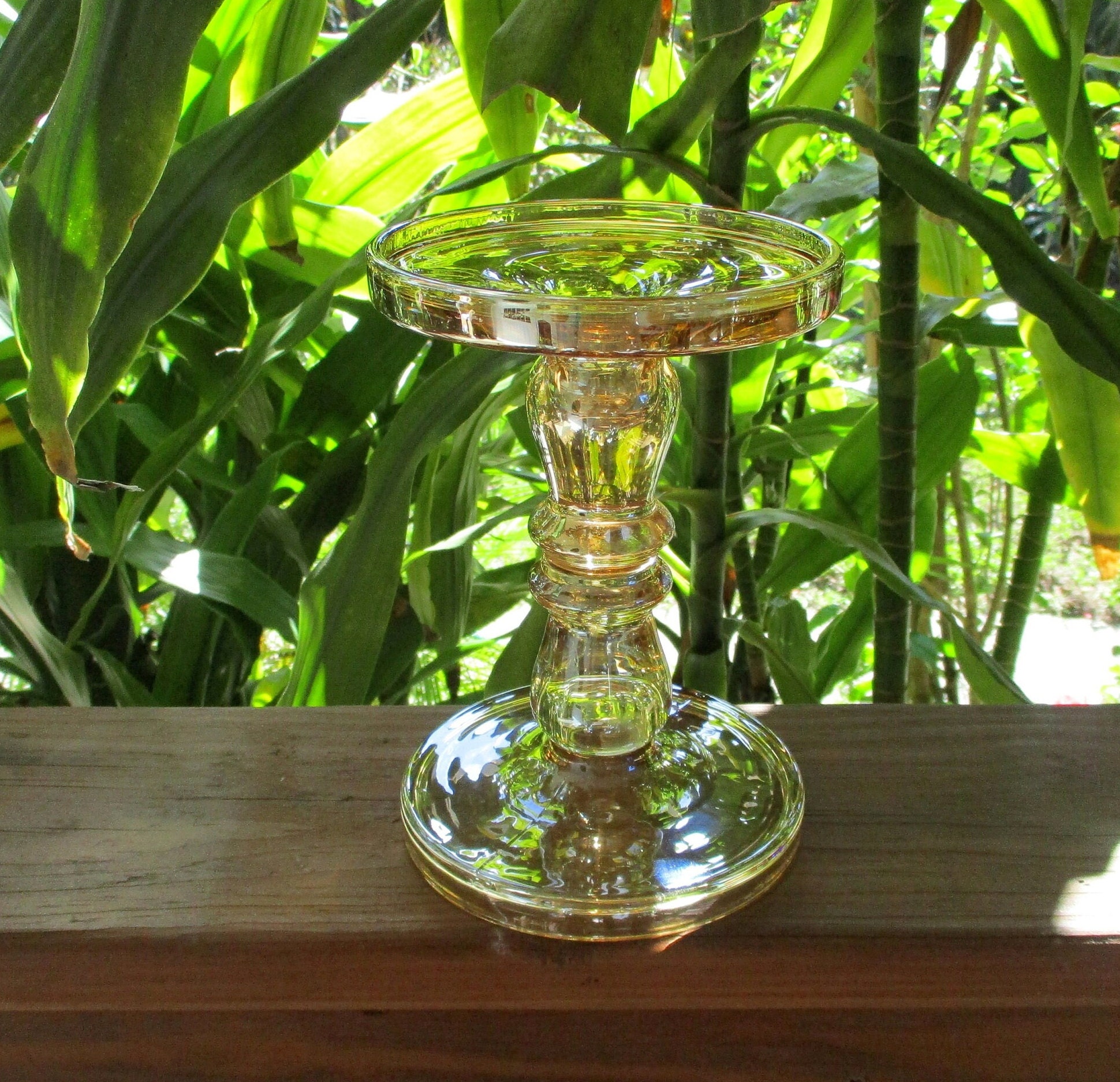 Vintage Iridescent Gold Glass Candle Holder,7.5" H Two Side Taper Candlestick with 5" Plate or Pillar Candle