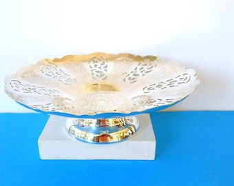 Vintage VMA Rogers Silver Plated Pedestal Dish, Candy Dish,Vintage Nut Dish,Tableware,Laser cut lookSilver Home Decor Ornate Jewelry Holder,