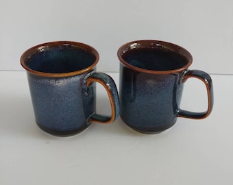 Vintage set of 2,coffee, tea mugs,West Elm blue/brown coffee mugs, unique stoneware mugs, ocean waves mugs,Made in Vietnam