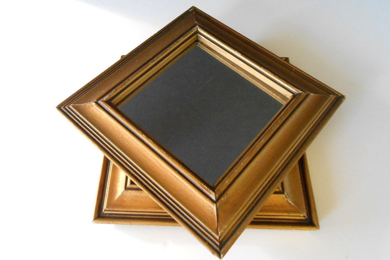 Vintage 2 Wall Hanging Mirrors Wooden Frame Small Gold And Black Accent Square 7 5 F 4 Mirror